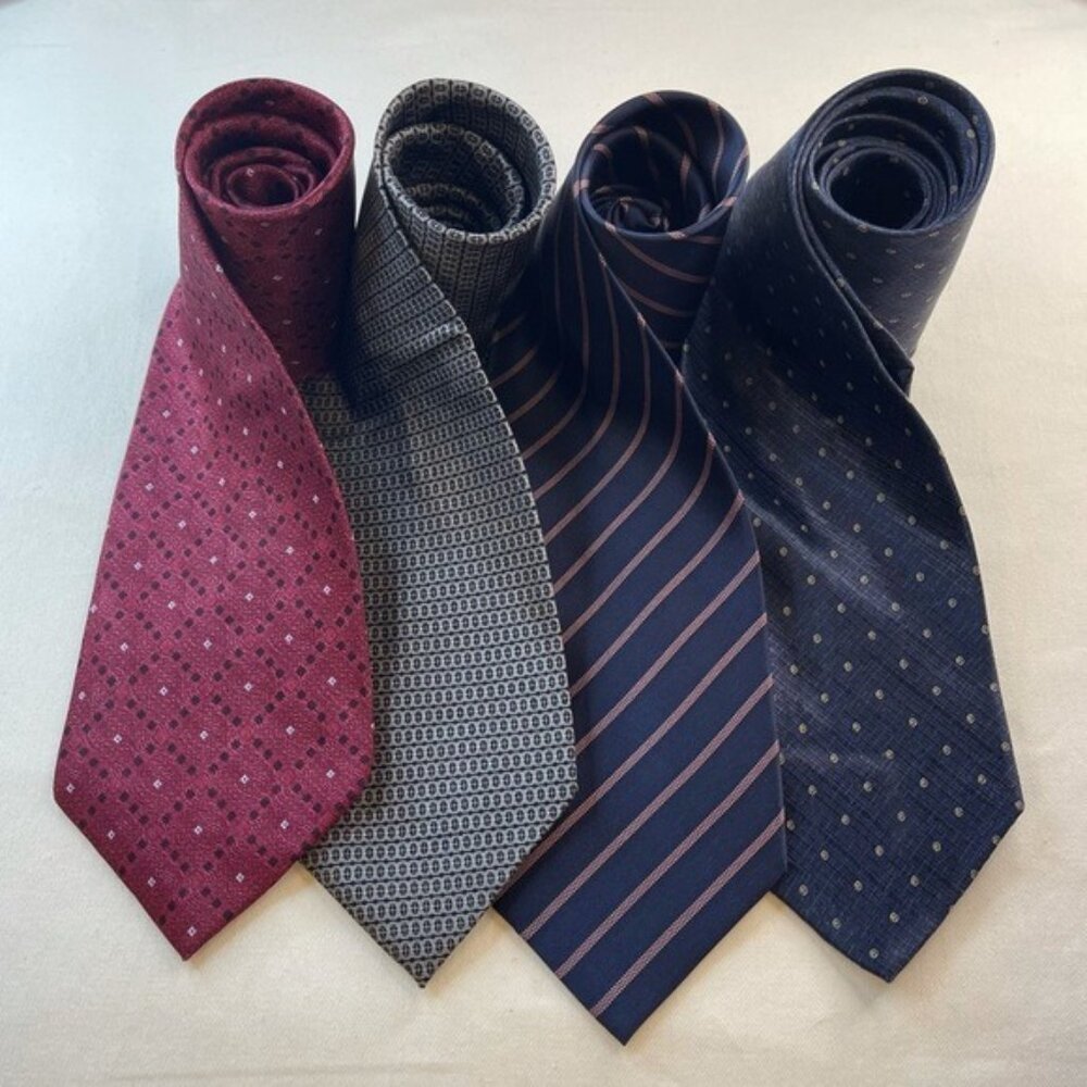 Vintage 4x Laurant Benon 100% Silk Ties Blues & Maroon Stripped Polkadots